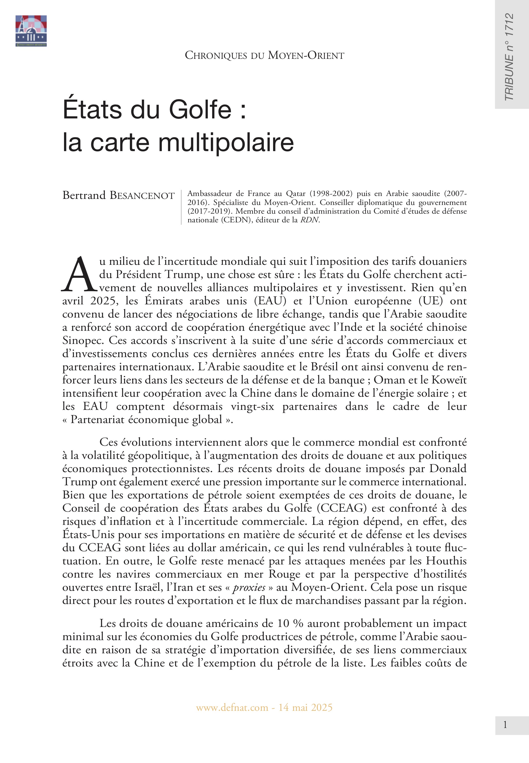 Chroniques du Moyen-Orient – États du Golfe : la carte multipolaire (T 1712)
